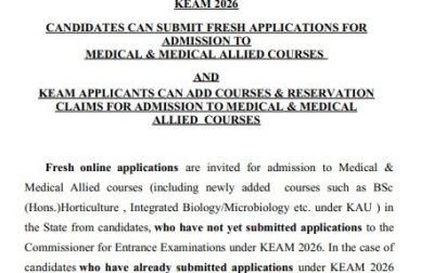 KEAM 2026: Kerala Opens Fresh Applications for MBBS & Medical Allied Courses